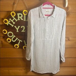 Artisan NY Linen Button Collar Tunic Dress Boho Feminine Beach Stripe Minimal M